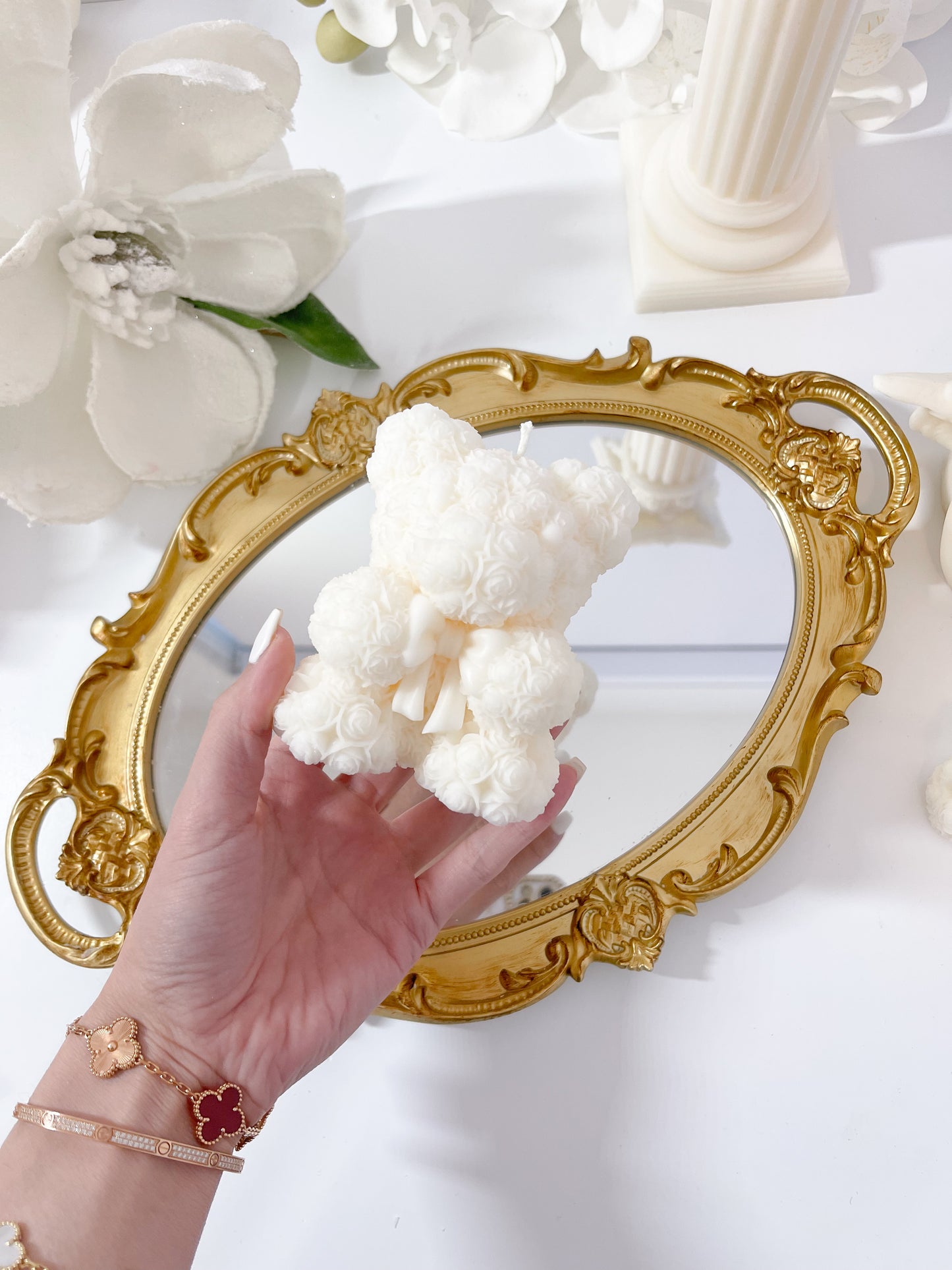 Bow Tie Rose Bear Candle