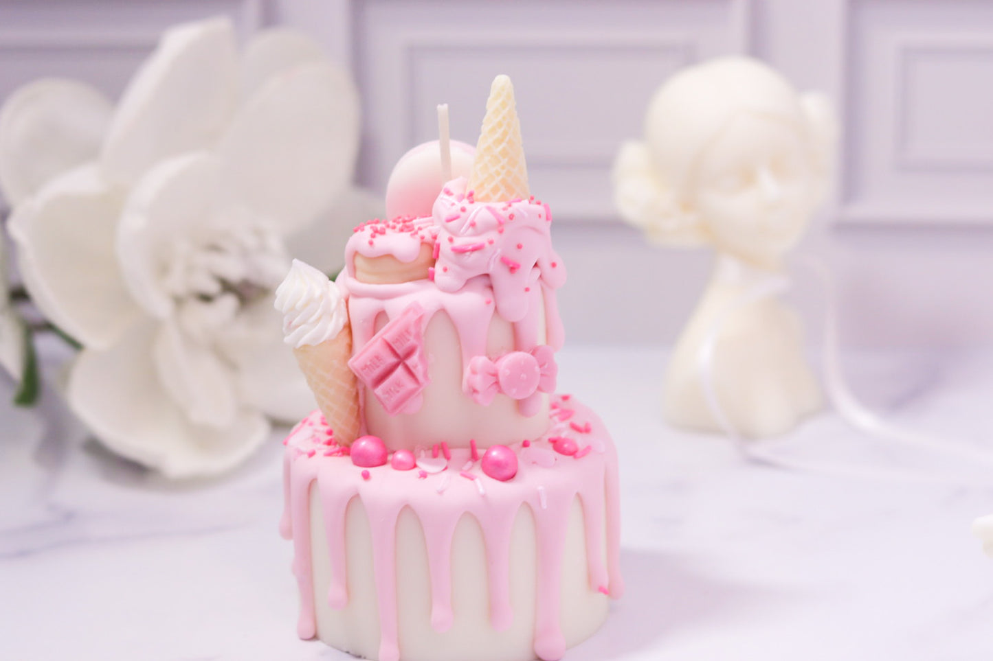 Decorative Two-Tier Cake Candle (Pink Cream)