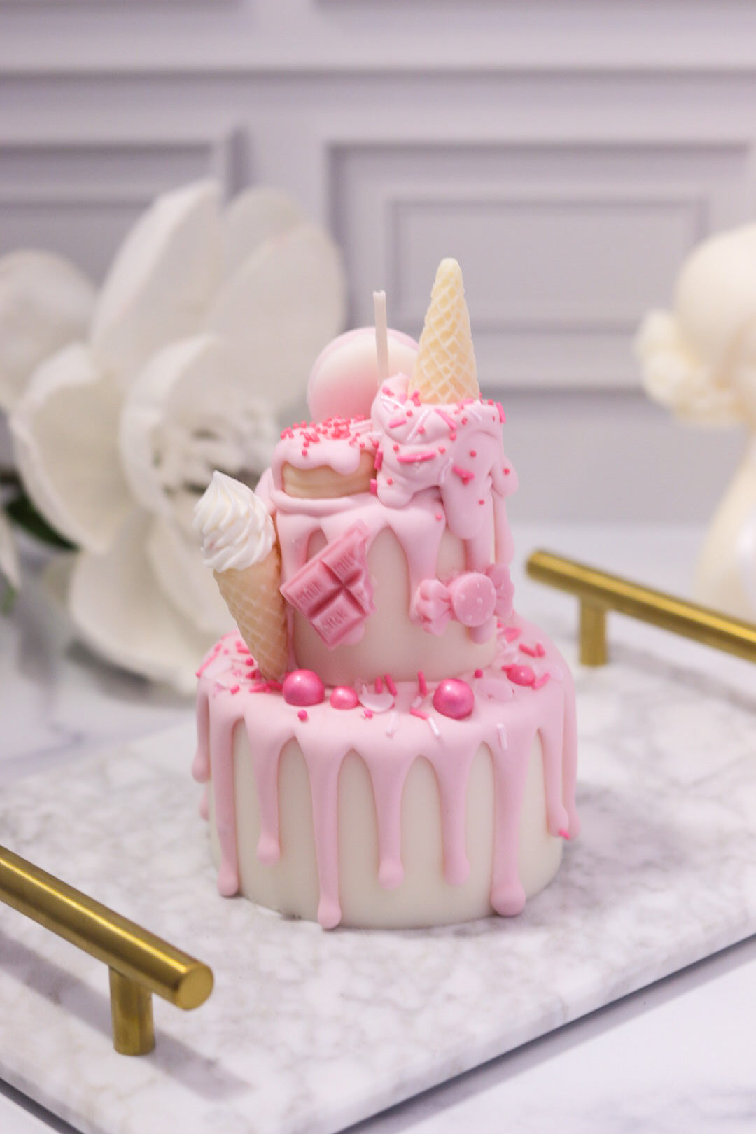 Decorative Two-Tier Cake Candle (Pink Cream)