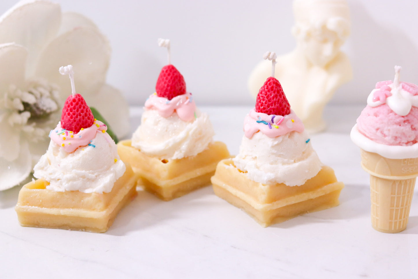 Decorative Strawberry Ice Cream Waffle Candle