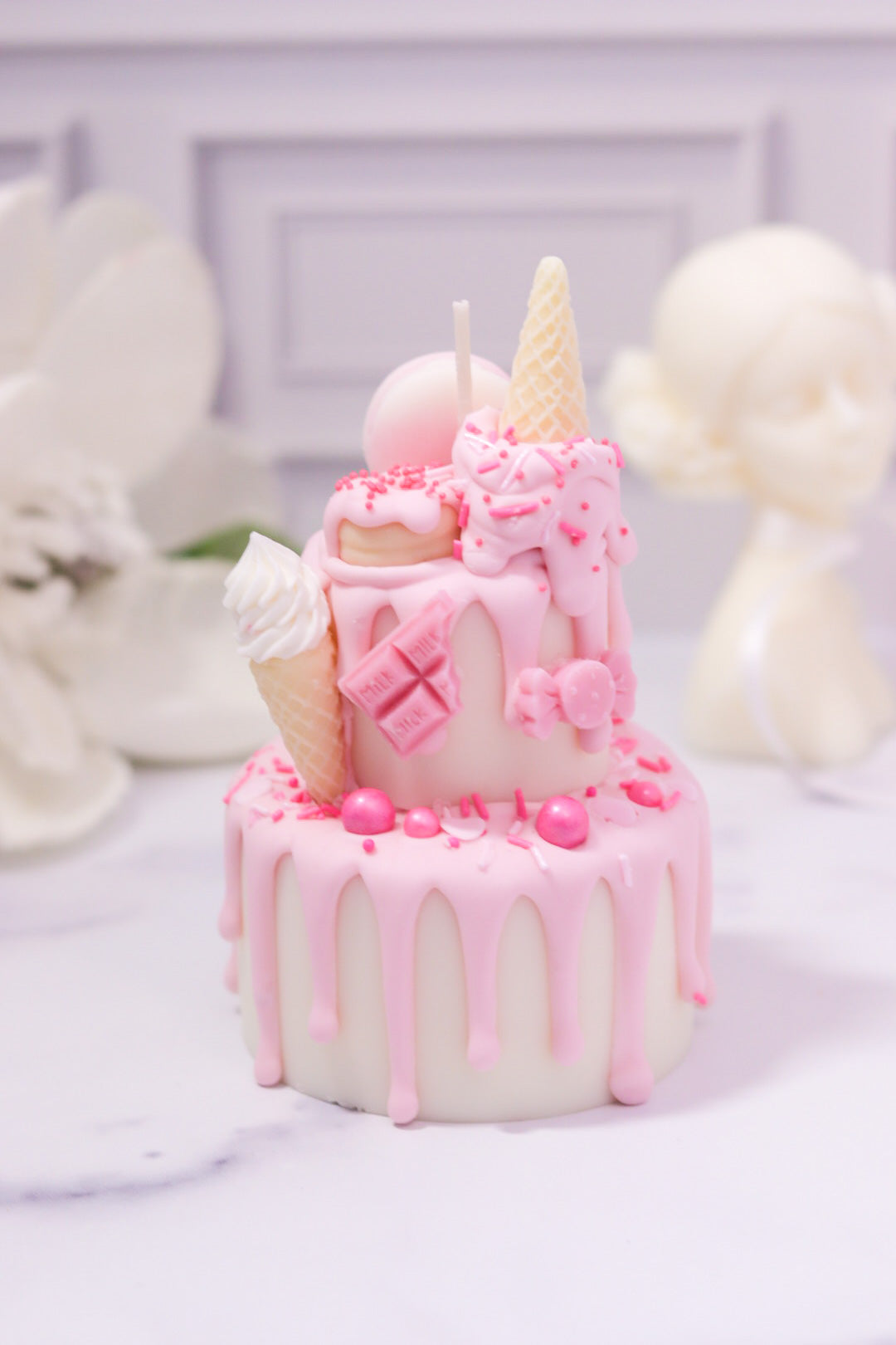 Decorative Two-Tier Cake Candle (Pink Cream)