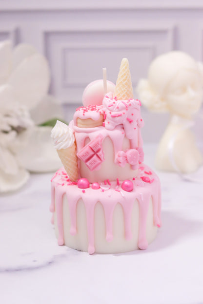 Decorative Two-Tier Cake Candle (Pink Cream)