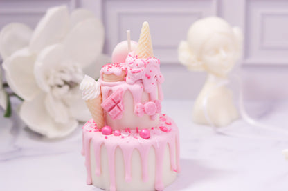Decorative Two-Tier Cake Candle (Pink Cream)