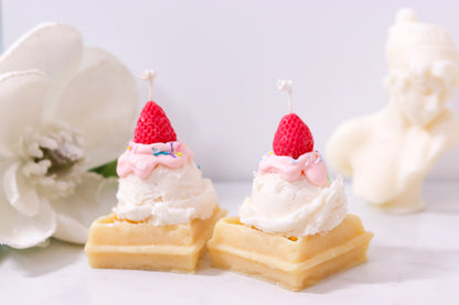 Decorative Strawberry Ice Cream Waffle Candle