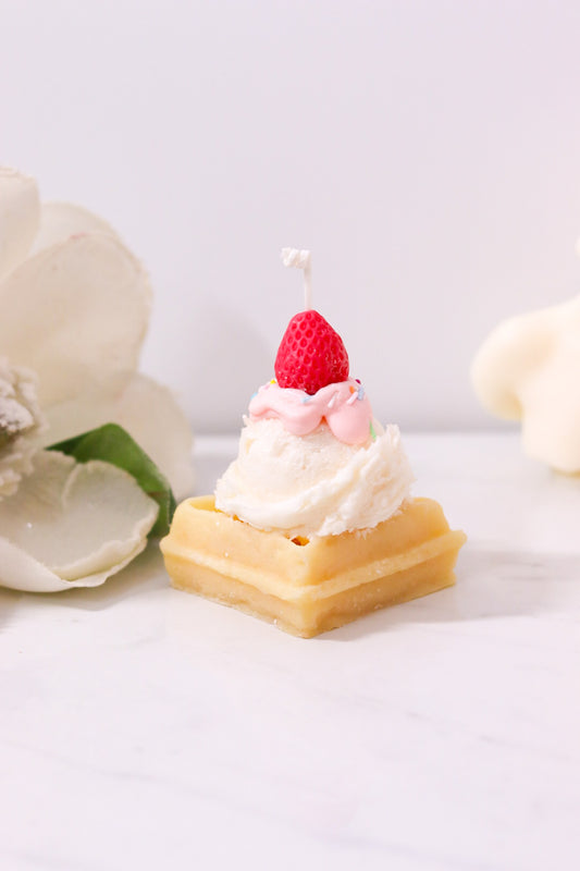 Decorative Strawberry Ice Cream Waffle Candle