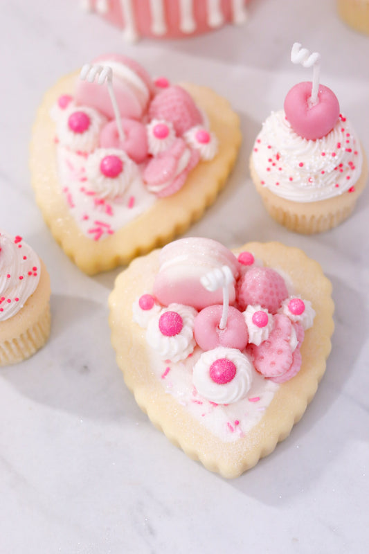 Decorative Heart Shaped Tart Dessert Candle (Pink)
