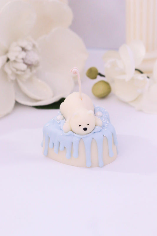 Decorative Small Polar Bear Cake Candle (Blue)