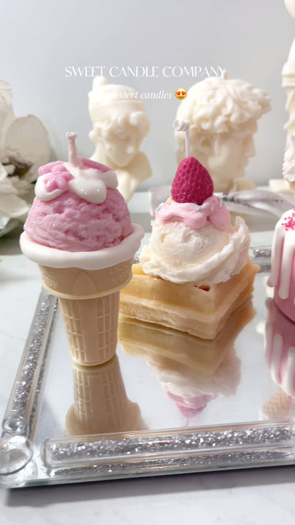 Decorative Strawberry Ice Cream Waffle Candle